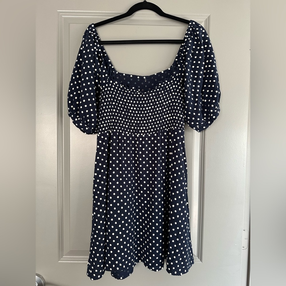 Vero Moda Navy Puff Sleeve Polka Dot Dress - Picture 6 of 12